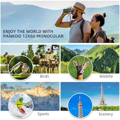 12x60 Powerfull Monoculars for Adults with Smartphone Adapter Tripod Plus Portable Bag, Larger Vision Monoculars for Adults with BAK4 Prism & FMC Lens, Suitable for Bird Watching Hiking