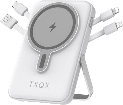 Wireless Portable Charger 10000mAh,Magnetic Power Bank with Built-in Cables LED Display,22.5W PD Fast Charging for Magsafe Battery Pack Compatible with iPhone16/15/14/13/12/Pro/Pro Max (White)
