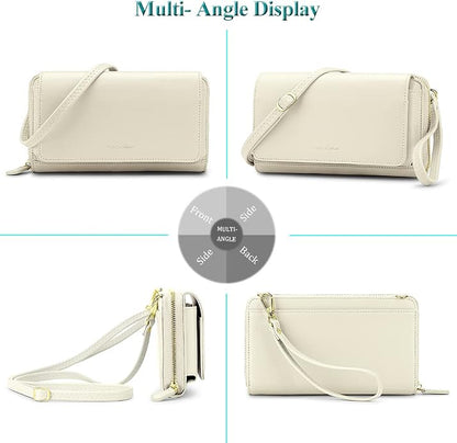 Peacocktion Crossbody Bags for Women RFID Wristlet Wallets Travel Vegan Leather Small Clutch Purses with Phone Pocket Zipper