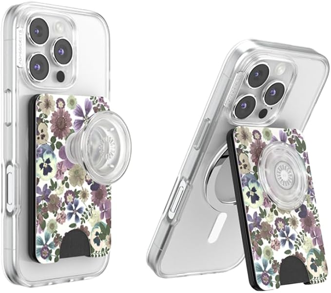 PopSockets Kick-Out Wallet for MagSafe, Adjustable Kickstand, Magnetic Stand - Pressed Flower