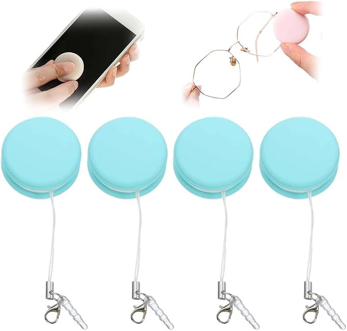 Yilia Macaron Phone Screen Cleaner, Cute Macaron Design Mobile Phone Screen Cleaner, Washable Dedusting Tool for Eyeglasses and Cell Phones (Light Blue, 4pcs)