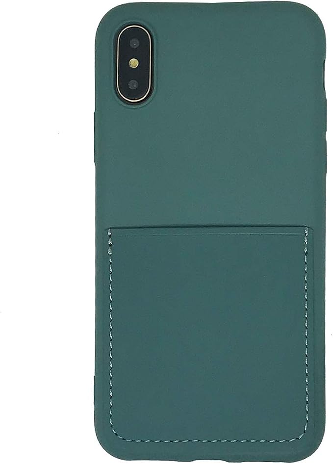 Ultra Slim Liquid Silicone Case Compatible for iPhone Xs/X 10(5.8 inch) with Card Holder Slot Ultra-Slim Thin Soft Wallet Cover Compatible for iPhone XS/X/10 with Screen Protector(Pine Green)