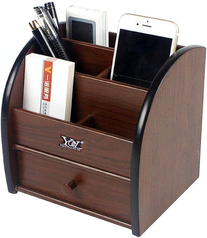Remote control organizer with drawer, makeup organizers,office pencil holder for desk,wooden multifunctional tabletop storage case YCL828