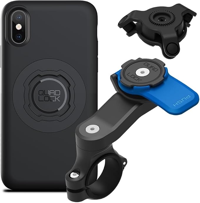 Quad Lock Motorcycle Handlebar Mount Kit with Vibration Dampener and MAG Phone Case for iPhone X/XS