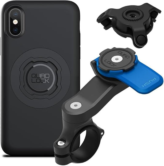 Quad Lock Motorcycle Handlebar Mount Kit with Vibration Dampener and MAG Phone Case for iPhone X/XS