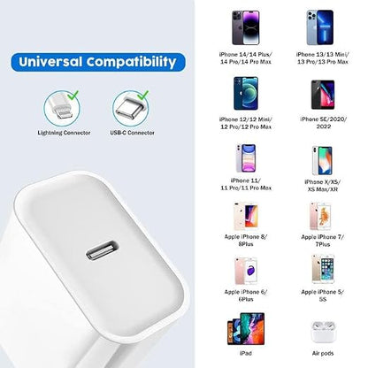 10FT iPhone Charger, iPhone 14 Fast Charging Block, Long 10Feet Fast Apple Charger USB C to Lightning Cable & 3Pack Type C Wall Charger Block for iPhone 14/14 Pro Max/14 Plus/13/13 Mini/12/11/X/XR/SE