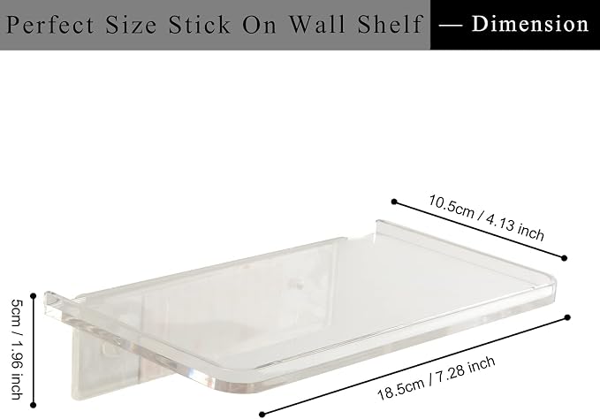 JDYOOMI Acrylic Floating Wall Shelves - Small Stick-on Wall Mounted Phone Shelf Holder Wipes Rack Smart Speaker Shelf for Bathroom,Kitchen,Toilet,Bedroom,Office - Translucent