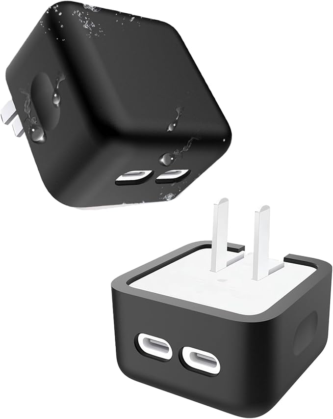 Case for Apple 35W Dual USB-C Port Compact Power Adapter (Model: A2571), FJIASTB Kids-Friendly Soft Silicone Protective Cover, Shockproof (Black)