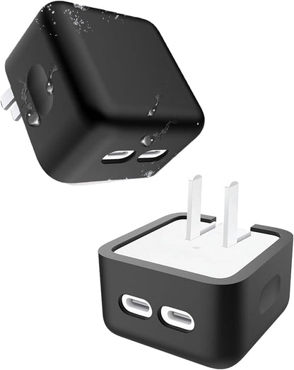 Case for Apple 35W Dual USB-C Port Compact Power Adapter (Model: A2571), FJIASTB Kids-Friendly Soft Silicone Protective Cover, Shockproof (Black)