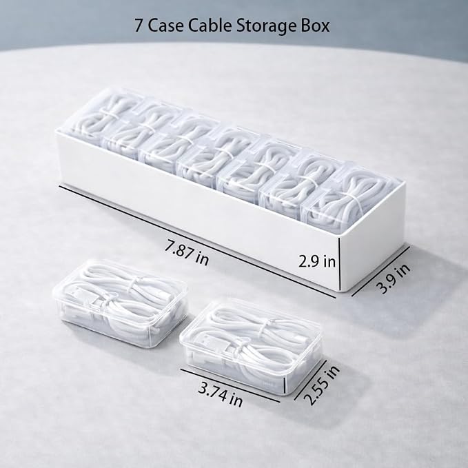KUGUA 2 Pack Cable Organizer Box Set with 7 and 11 Clear Cases for Charging Cables, Chargers, Earphones and Small Accessories, Includes Cable Ties and Labels for Home, Desk and Drawer