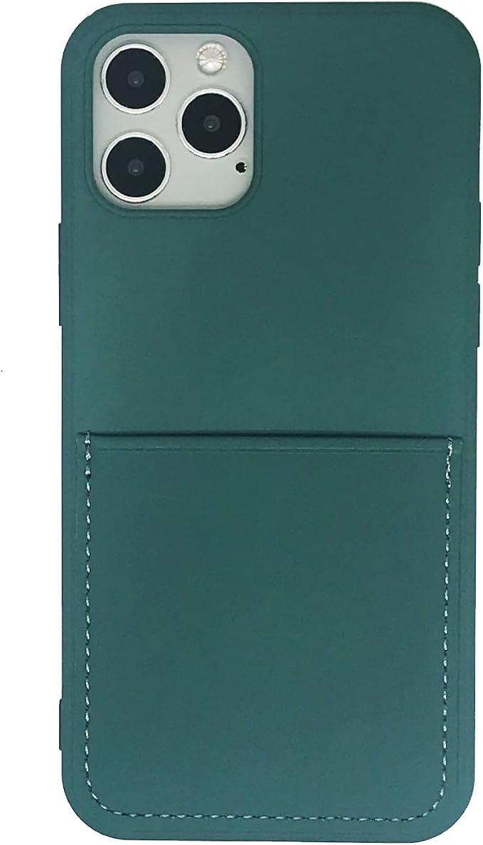 Ultra Slim Liquid Silicon Gel Case Compatible with iPhone 12,for iPhone 12 Pro 6.1 inch 2020 with Card Holder Sleeves Slot Anti-Scratch Shockproof Wallet Cover with Screen Protector (Pine Green)