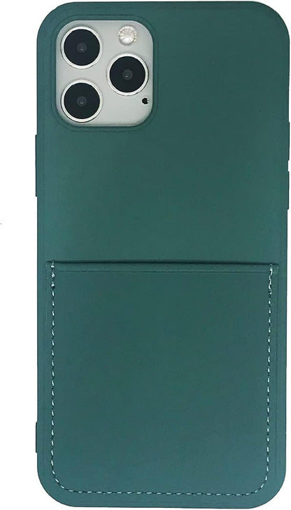 Ultra Slim Liquid Silicon Gel Case Compatible with iPhone 12,for iPhone 12 Pro 6.1 inch 2020 with Card Holder Sleeves Slot Anti-Scratch Shockproof Wallet Cover with Screen Protector (Pine Green)