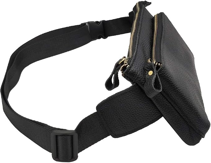 Vintage Leather Waist Bag Fanny Pack for Men Women Hip Bum Bag Belt Slim Cell Phone Purse Wallet Vintage Retro Crossbody Sling Pouch Black