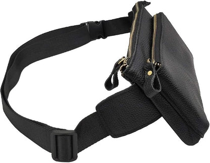 Vintage Leather Waist Bag Fanny Pack for Men Women Hip Bum Bag Belt Slim Cell Phone Purse Wallet Vintage Retro Crossbody Sling Pouch Black