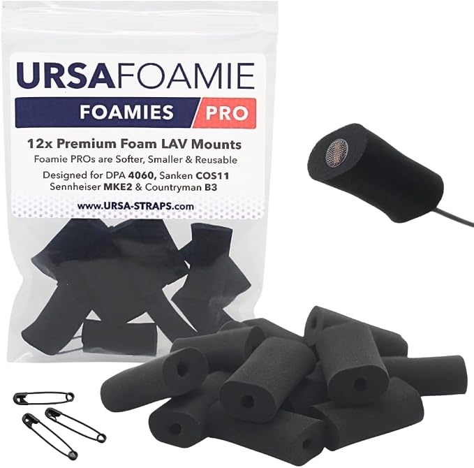 URSA Foamies Pro - Pack of 12 (Black) | Soft Foam Mounts for Wireless Lavalier Mics | Microphone Foam Covers | Stick Directly to Skin or Costume | Fits Most Microphone Brands | Lav Mic Accessories