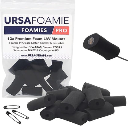 URSA Foamies Pro - Pack of 12 (Black) | Soft Foam Mounts for Wireless Lavalier Mics | Microphone Foam Covers | Stick Directly to Skin or Costume | Fits Most Microphone Brands | Lav Mic Accessories