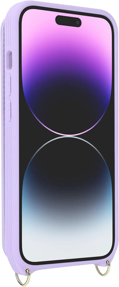 Lipvina for iPhone 14 Case with Card Holder and Strap for Women,Crossbody Lanyard,RFID Blocking,Ring Stand,Snap Clasp,Phone Wallet Cases 6.1 inch(Purple)