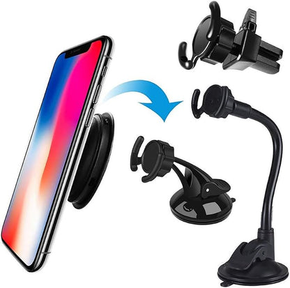 Universal Car Phone Mount[Dashboard/Windshield/Air Vent Cell Phone Holder 3in1][Strong Suction Cup][Gift 2Pcs Collapsible Grip]