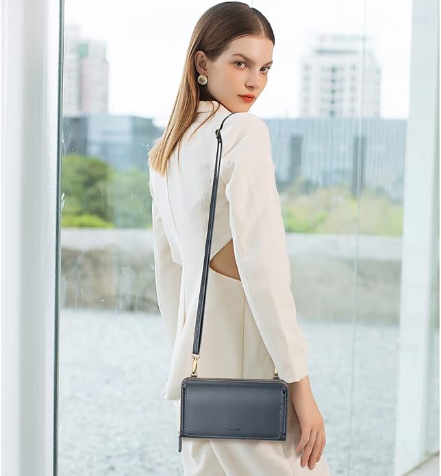 Peacocktion Crossbody Bags for Women RFID Wristlet Wallets Travel Vegan Leather Small Clutch Purses with Phone Pocket Zipper