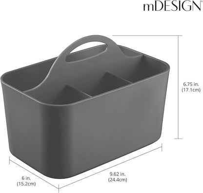 mDesign Small Plastic Shower/Bath Storage Organizer Caddy Tote with Handle for Dorm, Shelf, Cabinet - Hold Soap, Shampoo, Conditioner, Combs, Brushes, Lumiere Collection, Dark Gray
