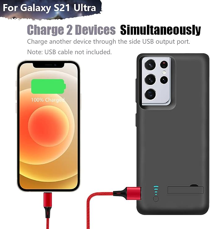 Sitong Battery Case for Samsung Galaxy S21 Ultra 5G, 5000mAh Rechargeable Extended Battery Charging Charger Case, Add 100% Extra Juice (6.8 Inches) Black