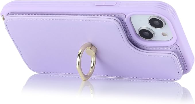 Lipvina for iPhone 14 Plus Case with Card Holder and Strap for Women,Crossbody Lanyard,RFID Blocking,Stand Ring Kickstand,Snap Clasp,Phone Wallet Cases 6.7 inch(Purple)