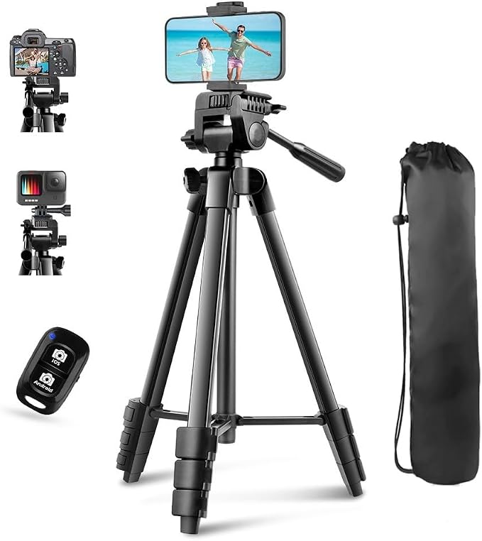 UBeesize 54'' Camera Tripod, Phone Tripods for iPhone with Bag, Travel Tripode Stand with Remote Compatible with iPhone 17/1615/14/13/12/11, Android Phones, Cameras, DSLR and Gopro