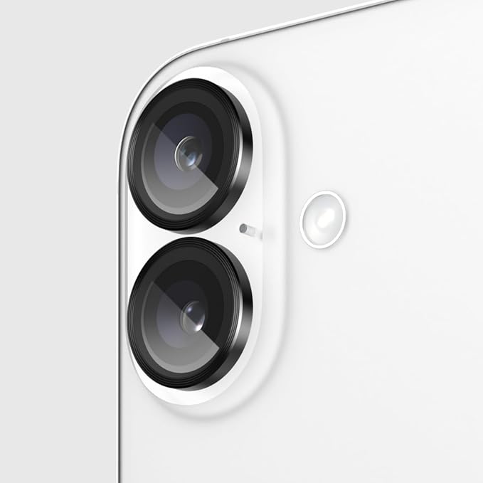 Pelican Camera Lens Protector with Aluminum Rings for iPhone 16 / iPhone 16 Plus - 9H Tempered Glass - Durable Anti-Scratch, Anti-Shatter, HD View w/Night Shoot, Case Friendly, Easy Install - Black