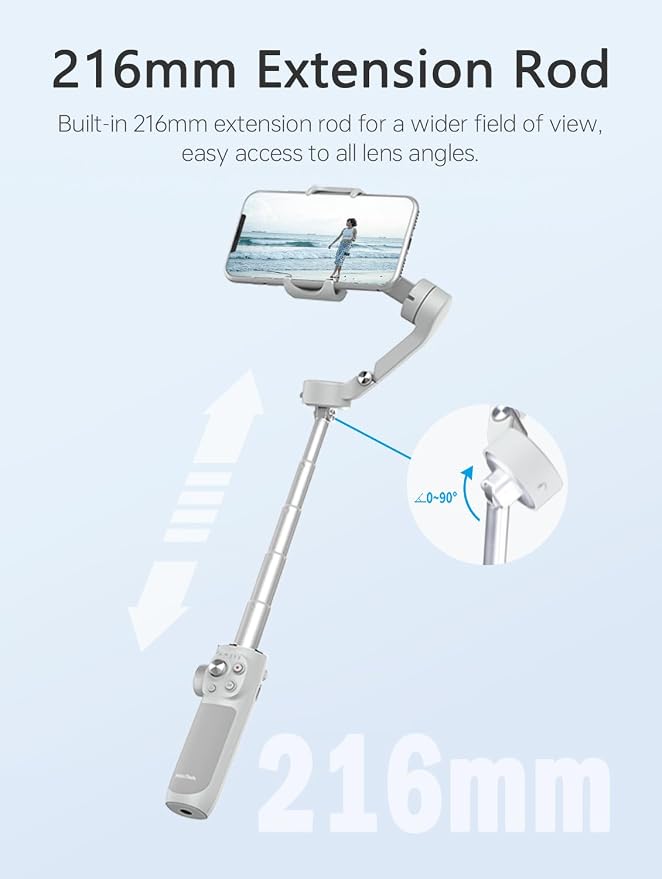 FeiyuTech VB 4 Smartphone Gimbal with 8.4''Extendable Rod,AI Tracking,Gesture Control,Foldable&Portable Gimbal Stabilizer for Vlog YouTube TikTok Live Video Record,iPhone&Android,Max 0.57lb