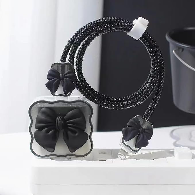 Compatible with Apple iPhone 18W/20W USB-C Charger Protective Cover Cute Bow Line Cord Charger Protector Kawaii Cable Saver for iPhone 14 15 16 Pro Max Fast Power Adapter