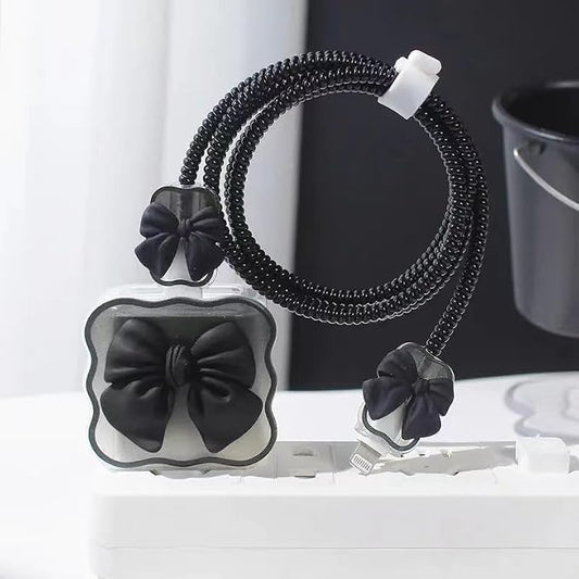 Compatible with Apple iPhone 18W/20W USB-C Charger Protective Cover Cute Bow Line Cord Charger Protector Kawaii Cable Saver for iPhone 14 15 16 Pro Max Fast Power Adapter