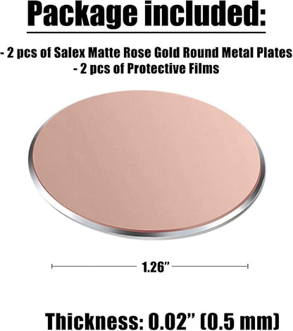 SALEX Replacement Rose Gold Metal Plates Set for Magnetic Car Phone Holders, Wall & Air Vent Mounts, Cases, Magnets. Kit of 2 Cute Pink Round Iron Discs Without Holes. 3M Adhesive Backing. 2 Pack.