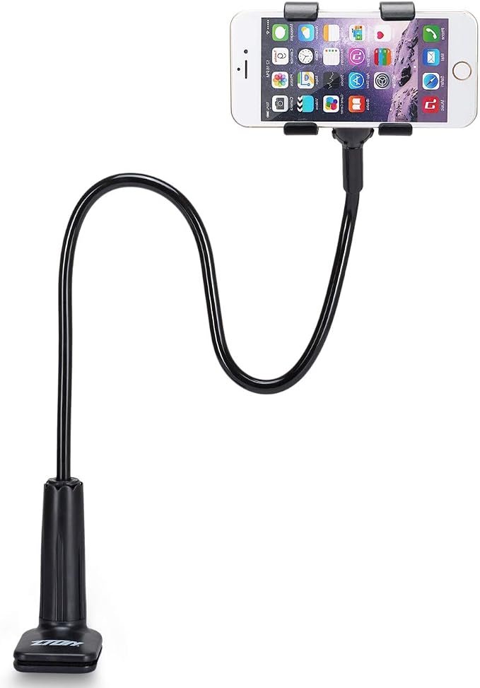 ZTON Universal Cell Phone Holder, Universal Mobile Phone Stand, Lazy Bracket, Flexible Long Arms Clip Mount for iPhone, LG, etc.in Office Bedroom Desktop.(Black)