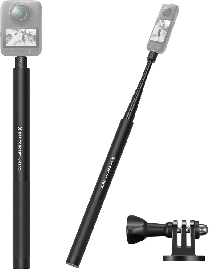 K&F CONCEPT 60inch/153cm Invisible Selfie Stick, Extension Long Pole Compatible with Insta360 X5/X4/X3 GoPro Hero 13/12/11 DJI OSMO Action 3/4/5/6 360 Pocket 3, 1/4" Extended Monopod with Adapter