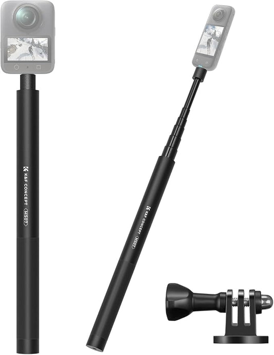 K&F CONCEPT 60inch/153cm Invisible Selfie Stick, Extension Long Pole Compatible with Insta360 X5/X4/X3 GoPro Hero 13/12/11 DJI OSMO Action 3/4/5/6 360 Pocket 3, 1/4" Extended Monopod with Adapter
