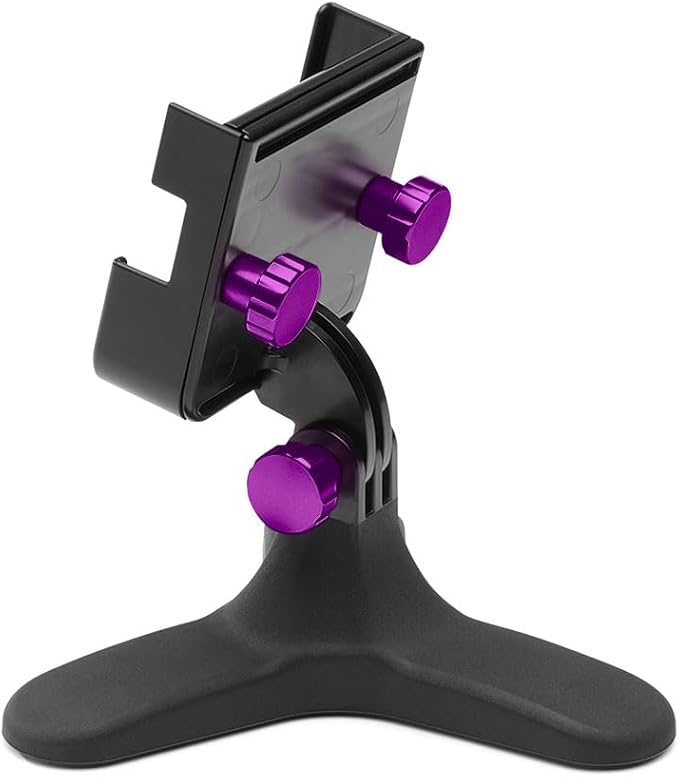 WeatherTech DeskFone Two View Universal Phone Holder for Flat Surfaces, Office, Kitchen, Nightstand - Violet Metal Knobs