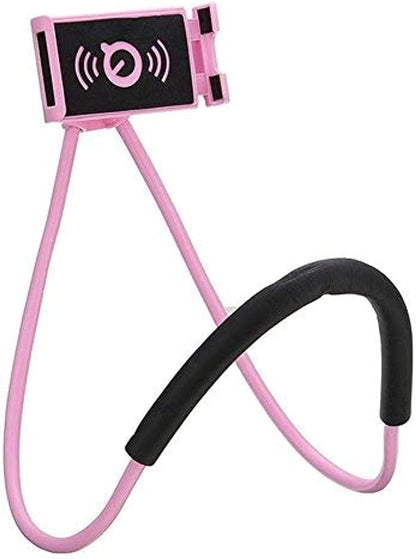 Chapter Seven Universal Smart Mobile Phone Stand,Hanging on Neck Cell Phone Mount Holder, Flexible Lazy Bracket DIY Free Rotating for Multiple Functions (Black) (Pink)