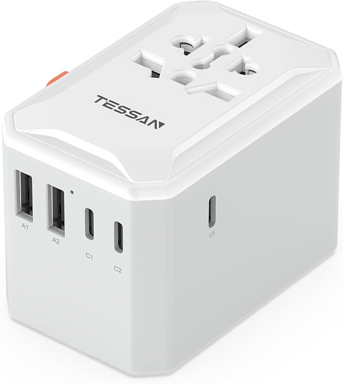 TESSAN Universal Travel Adapter, International Power Adapter | 5 USB Ports (3 USB C), Worldwide Plug Adaptor, US to Europe UK France Germany Spain Ireland Australia Japan, Type C G A I