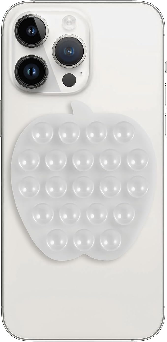 Silicone Phone Grip, 21 Suction Cups, Suitable for Selfies and Videos on Mirrors, bathrooms and Smooth Surfaces, Compatible with iPhone, Samsung(Apple Shaped, Transparent)