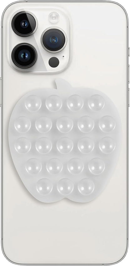 Silicone Phone Grip, 21 Suction Cups, Suitable for Selfies and Videos on Mirrors, bathrooms and Smooth Surfaces, Compatible with iPhone, Samsung(Apple Shaped, Transparent)