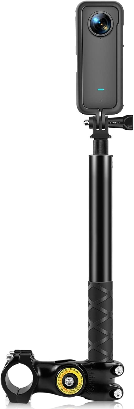 PULUZ Motorcycle Bike Handlebar Mount Motorcycle Accessories for Gopro, Insta360 One×2/×3 and Other Action Cameras Selfie Stick Fits 29mm-32mm Handlebars with Monopod Stand Shock-Proof Panoramic