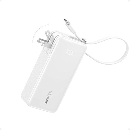 Anker Nano 3-in-1 Portable iPhone Charger, 10,000mAh Power Bank with Built-in USB-C Cable and Foldable Wall Plug, 30W Max Battery Pack, Travel Essentials for iPhone 17/16/15 Series (White)