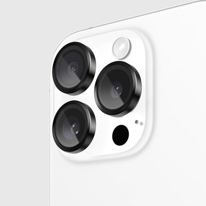Pelican Camera Lens Protector w/Aluminum Rings for iPhone 16 Pro Max/iPhone 16 Pro - 9H Tempered Glass - Durable Anti-Scratch, Anti-Shatter, HD View w/Night Shoot, Case Friendly, Easy Install - Black