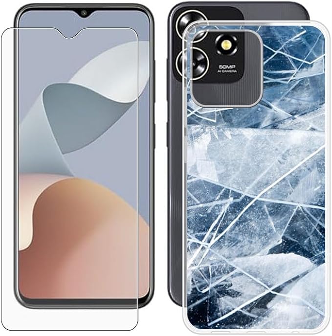 Cover for ZTE Blade A73 (6.52 inch) Case + Screen Protector，Tempered Glass 9H Hardness Protective Film and Soft Silicone Bumper Shell Transparent TPU Phone case -Fragments