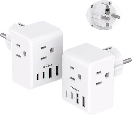 2 Pack Germany France Travel Plug Adapter, Type E/F Power Plug Adapter | 3 Outlets 4 USB Charging Ports(2 USB C), 7-in-1 Travel Essentials US to Europe France Germany South Korea Netherlands Spain