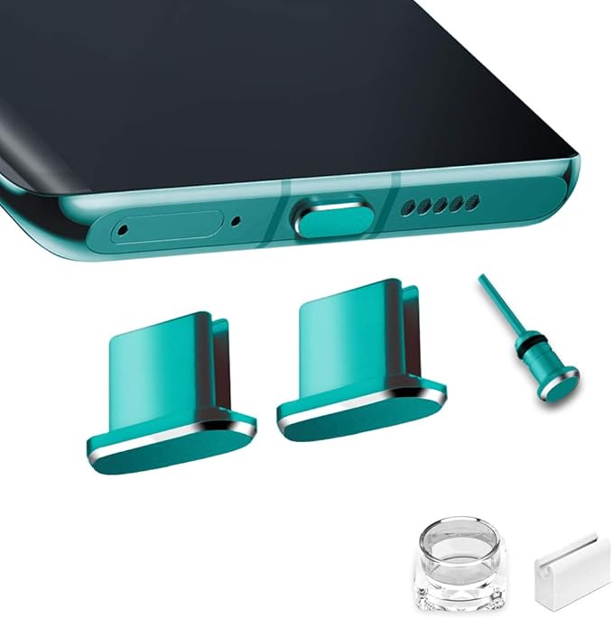 USB C Port Cover Plugs Metal Anti Dust Cap Protectors 2 PCS for Smartphone MacBook Pro Air Laptop Charging Port with SIM Card Removal Pin Compatible with Samsung Galaxy S24 S23 S22 S21 (Green)