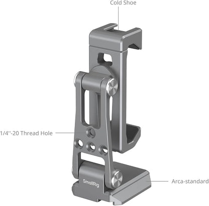 SMALLRIG Metal Phone Mount with Baseplate for Arca-Swiss,Compatible for DJI RS 4 Mini & RS 3 Mini, Phone Mount Adapter Support Free Adjustment Joints, Phone Tripod Mount for iPhone 17/16/15-5338