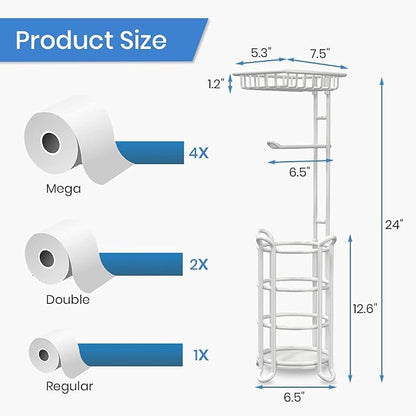 [Upgrade] Toilet Paper Holder Stand Nautical Bathroom Tissue Holders Free Standing with Top Shelf Storage Mega Rolls/Phone/Wipe-Ivory White