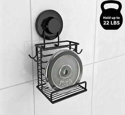 Toothbrush Holder Suction Cup Wall Mounted Toothpaste and Toothbrushes Holder Shelf for Soap Dish or Phone Powerful Vacuum System Rustproof Stainless Steel Organizer Electric Toothbrush (Black)