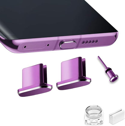 USB C Port Dust Cover Plug Cap 2 Metal Anti Dust Protectors for Smartphone MacBook Pro Air Laptop Charging Port with SIM Card Removal Pin Compatible with Samsung Galaxy S24 S23 S22 S21(Purple)
